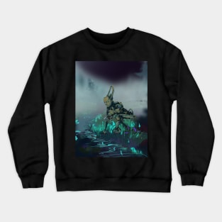 hidden in the thick of the forest in a clearing cyber man among night flowers Crewneck Sweatshirt